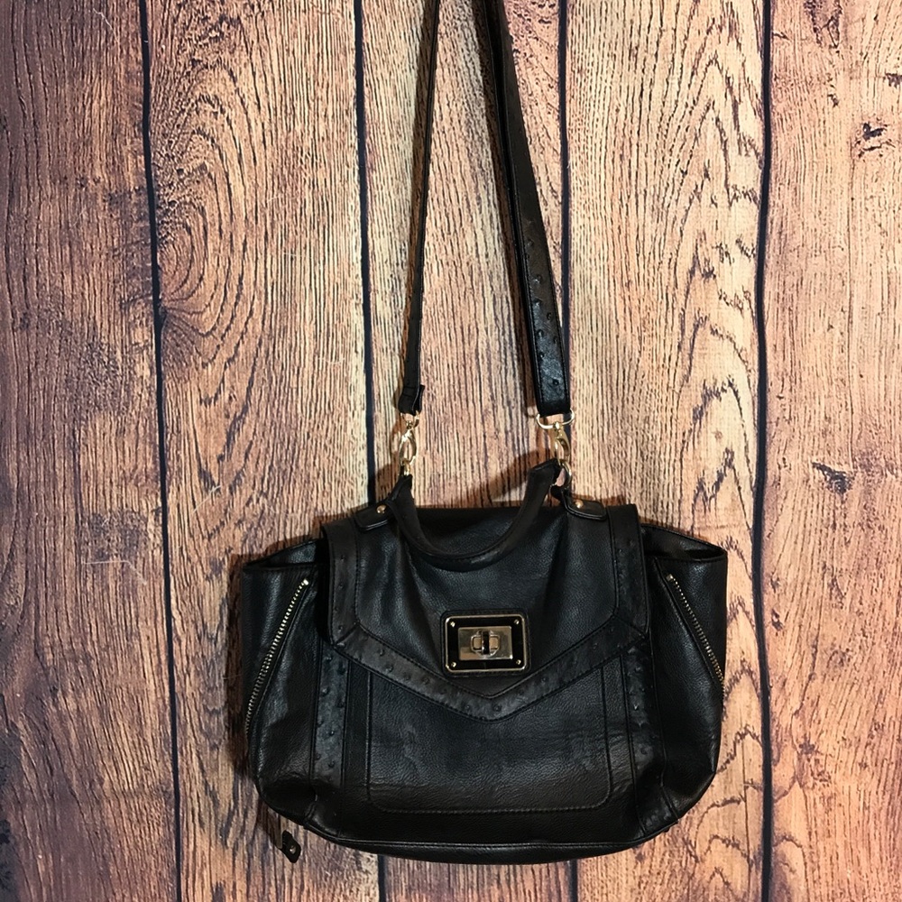 Aldo Pleather Satchel Bag Black Ostrich Texture